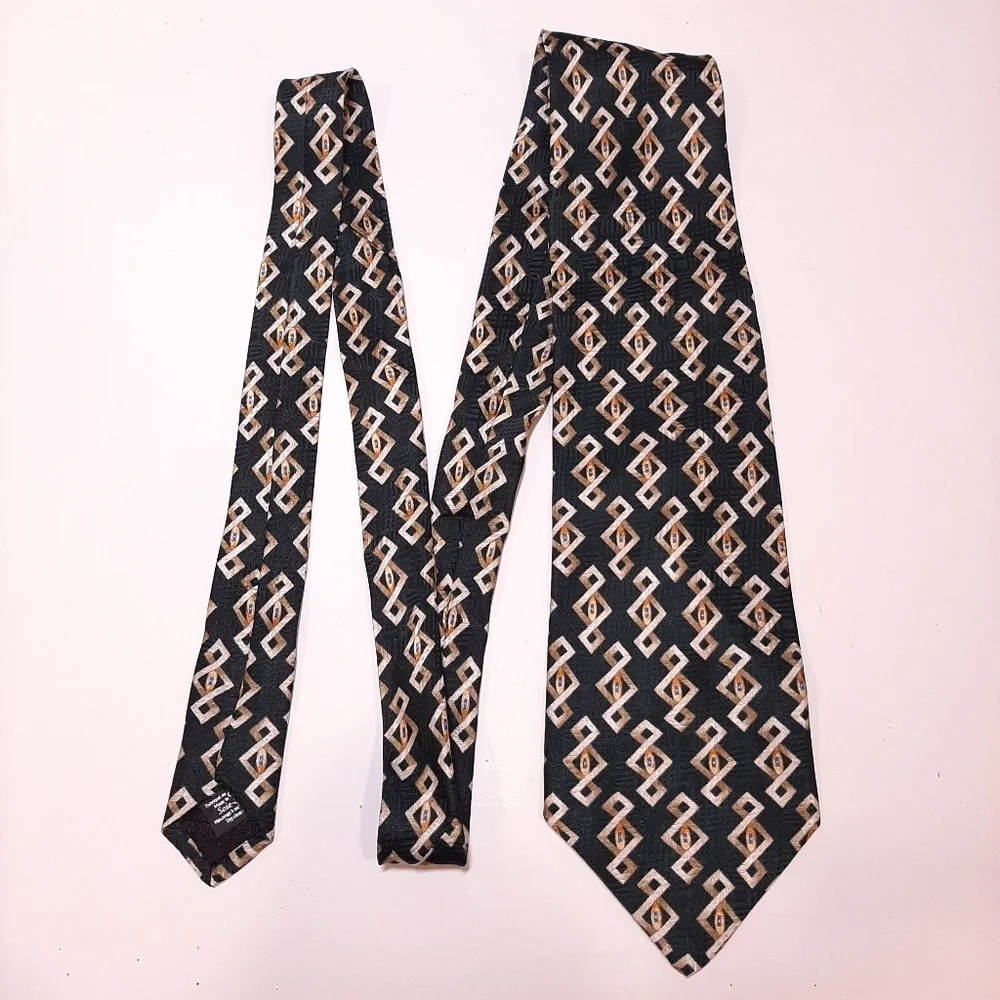 MADISON AVENUE Patterned Silk Tie Made In Canada Diamond Gold Green
